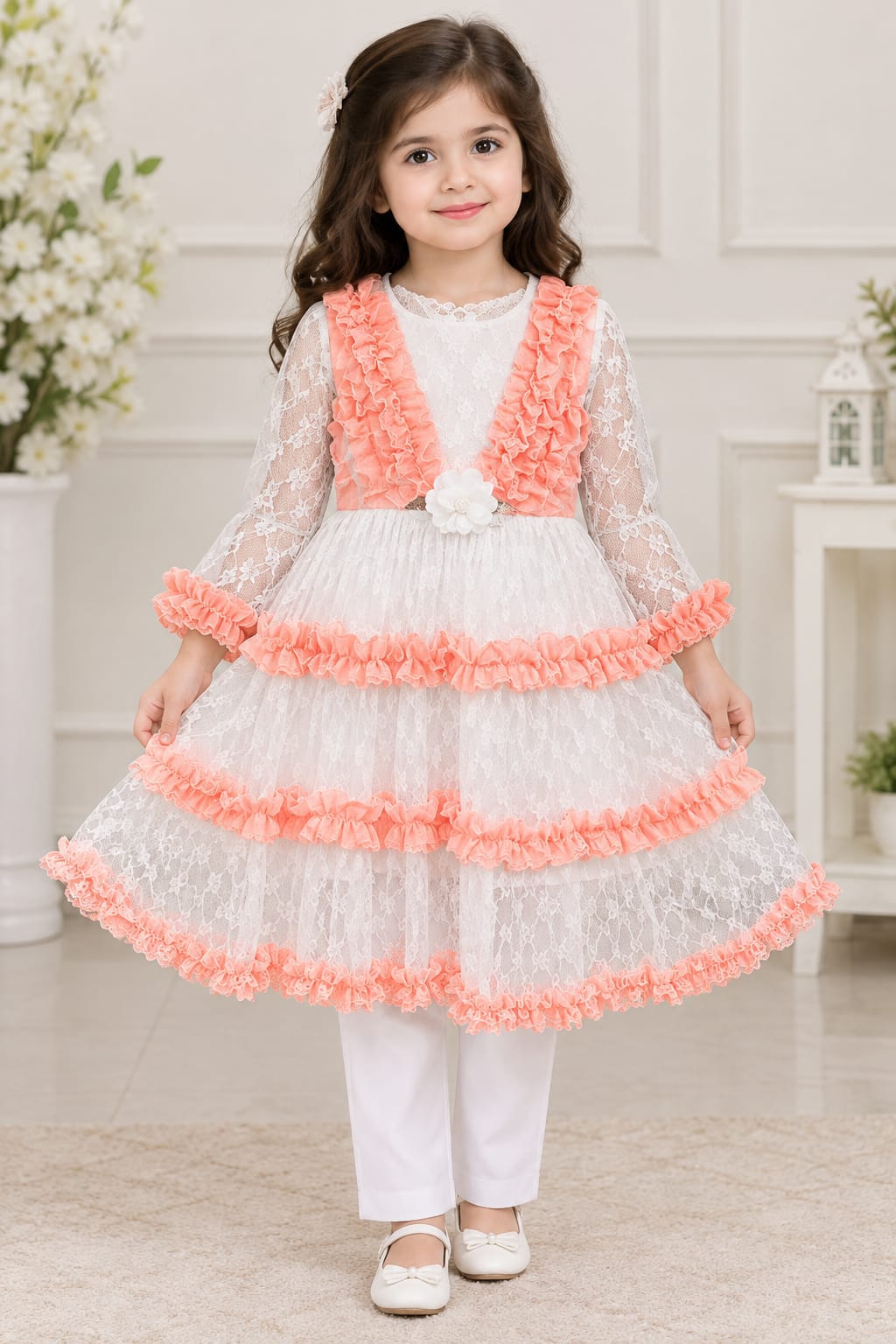 Floral Fancy White & Orange Frock